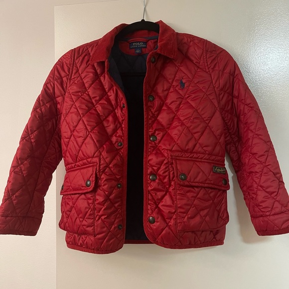 Boys Quilted Jacket in Dark Red with Red Polo Player - Picture 1 of 4
